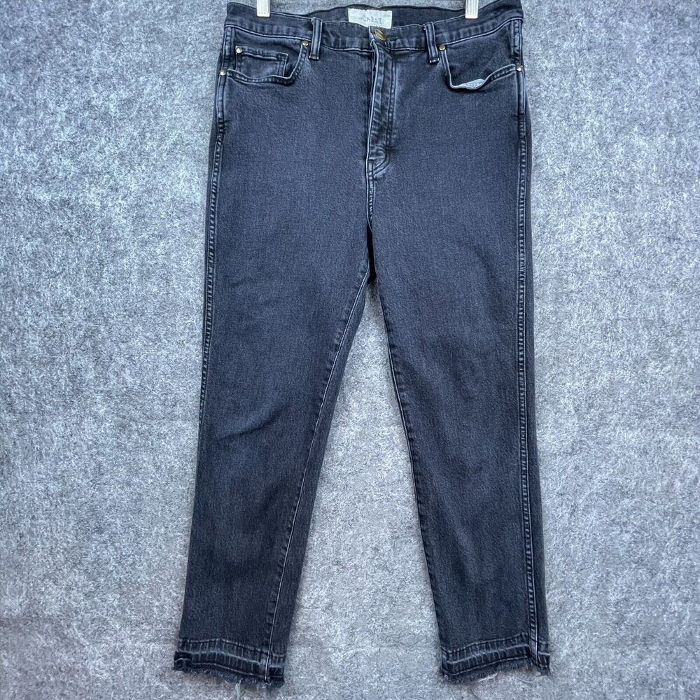 The Great Jeans Womens 28 The Fellow Charcoal Raw‎ Hem Frayed Cropped Button Fly